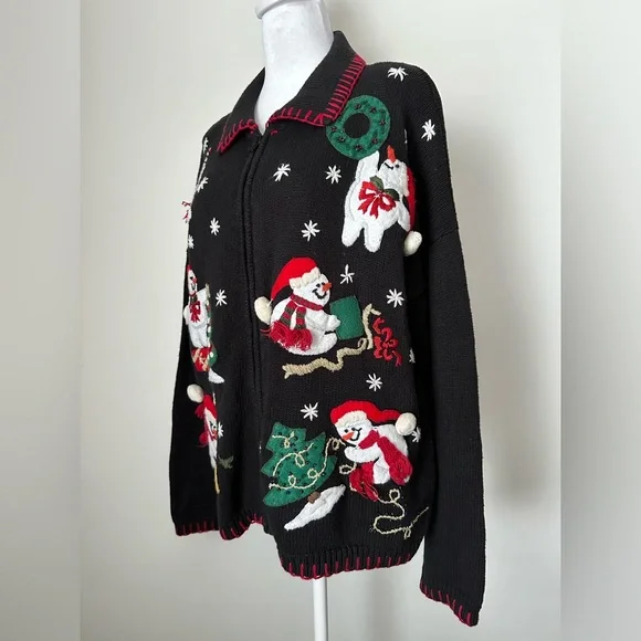 TIARA Vintage Festive Christmas Holiday Knit Cardigan Sweater Women’s Size XL - Picture 2 of 10